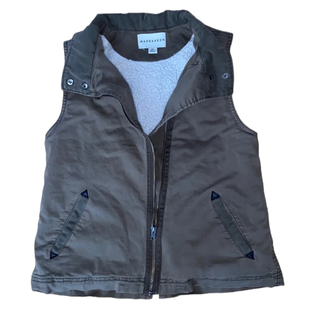 Anthropologie Marrakech Fleece Lined Army Green Vest Women’s Size Medium.